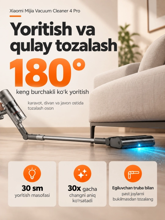 Вертикальный беспроводной пылесос Mijia Vacuum Cleaner 4C,4,4 Pro, до 90 мин работы
