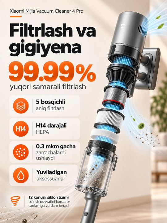 Вертикальный беспроводной пылесос Mijia Vacuum Cleaner 4C,4,4 Pro, до 90 мин работы