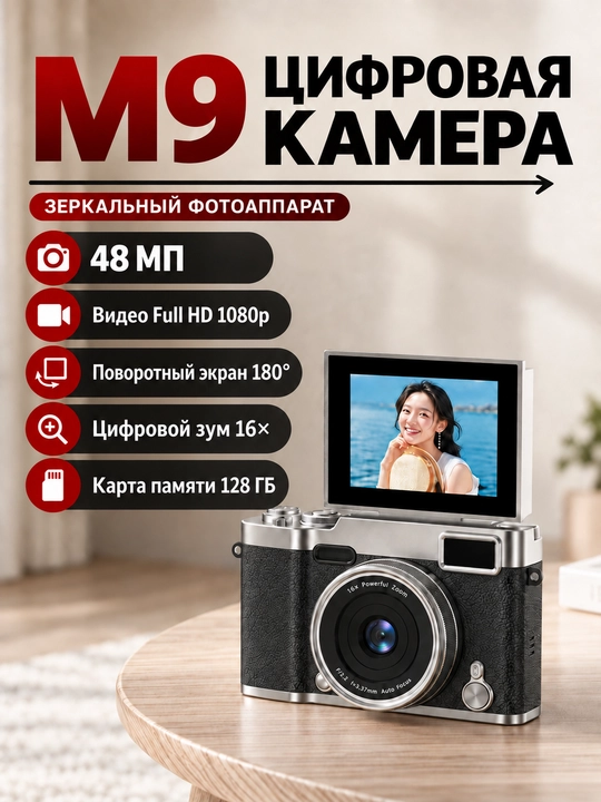 Зеркальная цифровая камера M9 48 Мп Full HD, 16x Zoom, поворотный экран - 