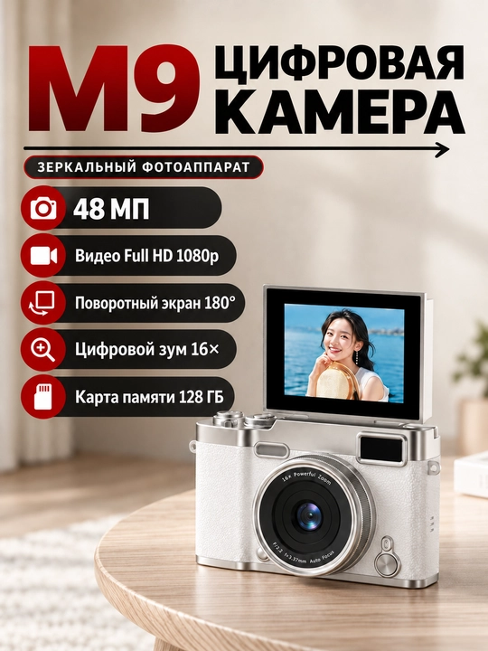 Зеркальная цифровая камера M9 48 Мп Full HD, 16x Zoom, поворотный экран - 