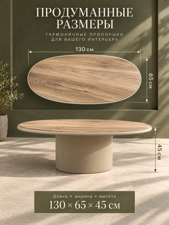 Oval jurnal stoli, MDF ustki qismli, koja qoplamali taglik, 130 × 65 × 45 sm