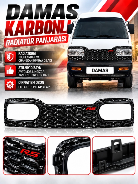 DAMAS KARBON old bamperi uchun bezak qoplam qora va kulran RSg ranglar RS va chazor dizayn - 