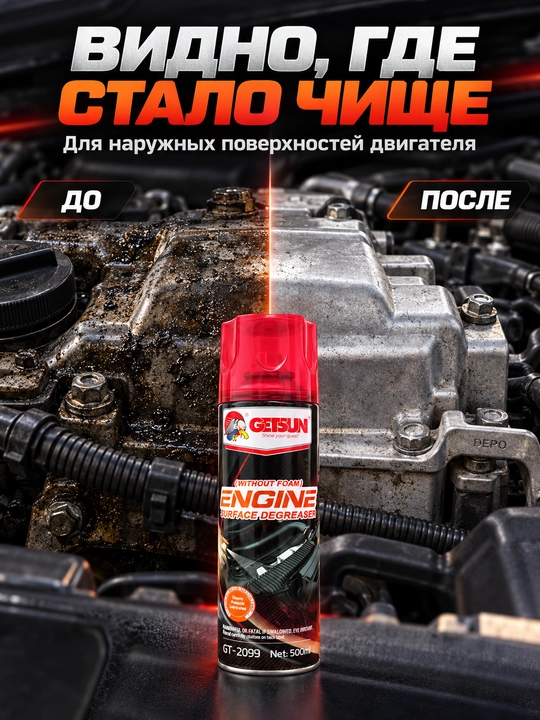 Очиститель двигателя GETSUN от масла и грязи, пенный и без пены, 500/650 мл