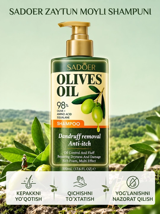 SADOER Olives Oil - zaytun moyi qo‘shilgan shampun, 500 ml - 