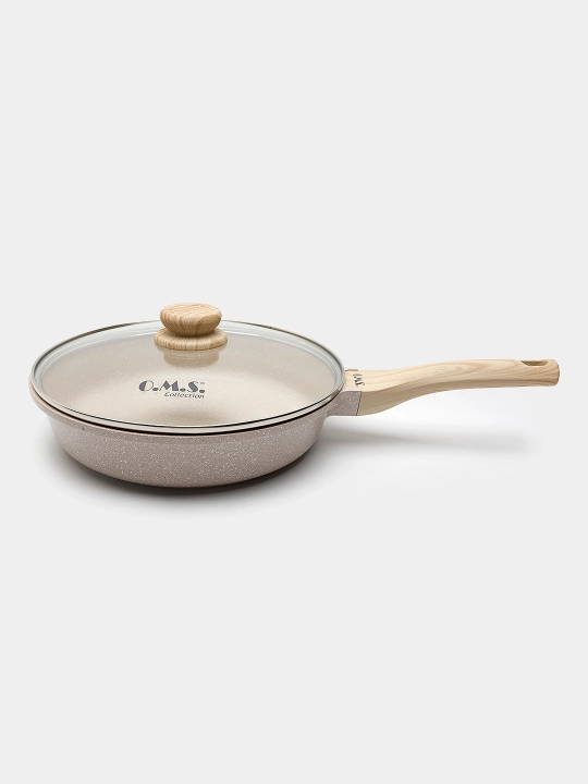 Cковородка гранитная с крышкой из стекла, с антипригарным покрытием, O.M.S 15015 HP