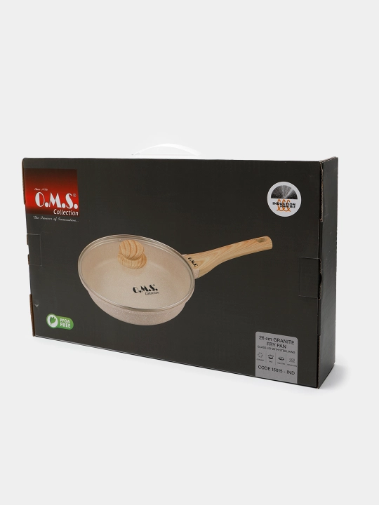 Cковородка гранитная с крышкой из стекла, с антипригарным покрытием, O.M.S 15015 HP