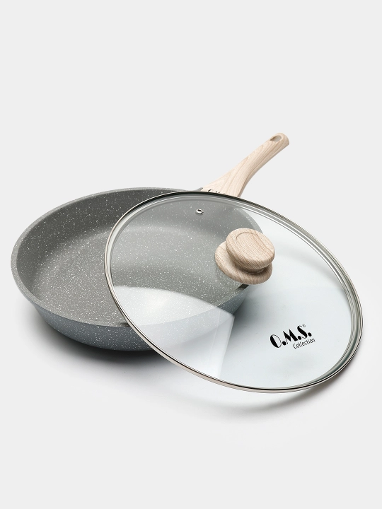 Cковородка гранитная с крышкой из стекла, с антипригарным покрытием, O.M.S 15015 HP
