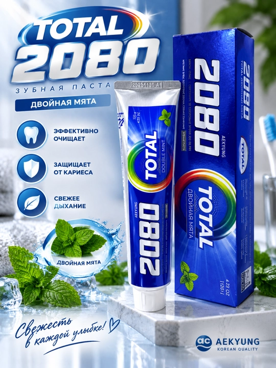ЗУБНАЯ ПАСТА С ДВОЙНОЙ МЯТОЙ, СВЕЖЕСТЬ И ЕЖЕДНЕВНЫЙ УХОД, 120 Г TOTAL 2080