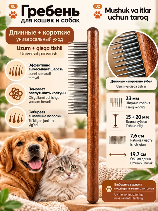 Mushuk va itlar uchun taroq, metall taroq, furminator - 