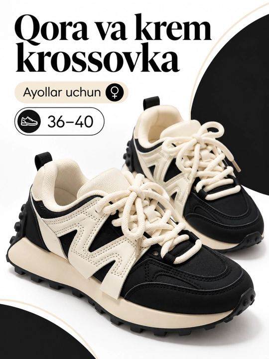 Ayollar va qizlar uchun bog‘ichli krossovka, 36–40, ranglar uyg‘unligi - 