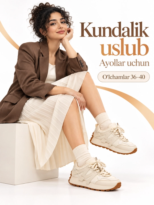 Ayollar va qizlar uchun bog‘ichli krossovka, 36–40, ranglar uyg‘unligi