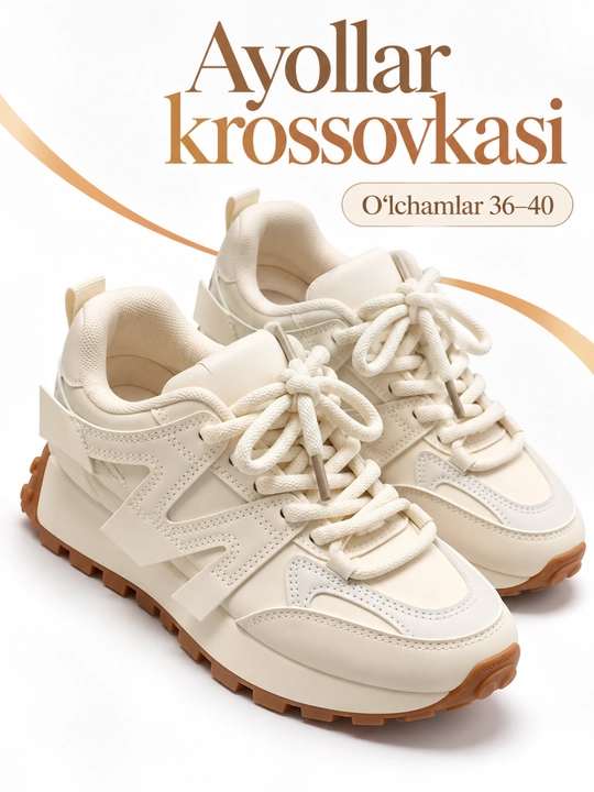 Ayollar va qizlar uchun bog‘ichli krossovka, 36–40, ranglar uyg‘unligi - 