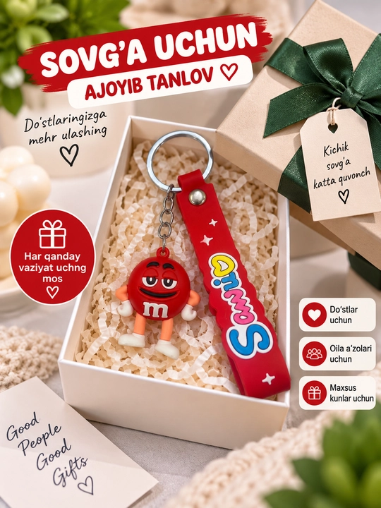 Kalitlar, sumka va ryukzak uchun tasmali va multqahramon figura tushirilgan silikon brelok