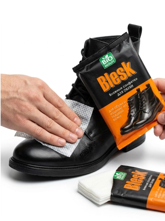 Влажные салфетки для обуви и изделий из гладкой кожи "Bio Medlife Blesk" - 