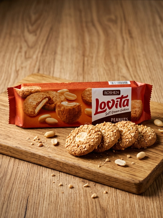 Yog'li pechenye Roshen Lovita Soft Cream Cookies Peanut yeryong'oq bilan, 127 g