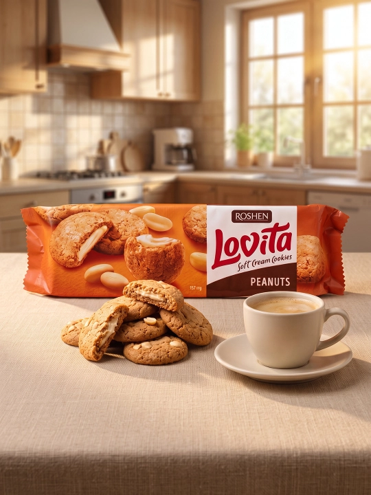 Yog'li pechenye Roshen Lovita Soft Cream Cookies Peanut yeryong'oq bilan, 127 g