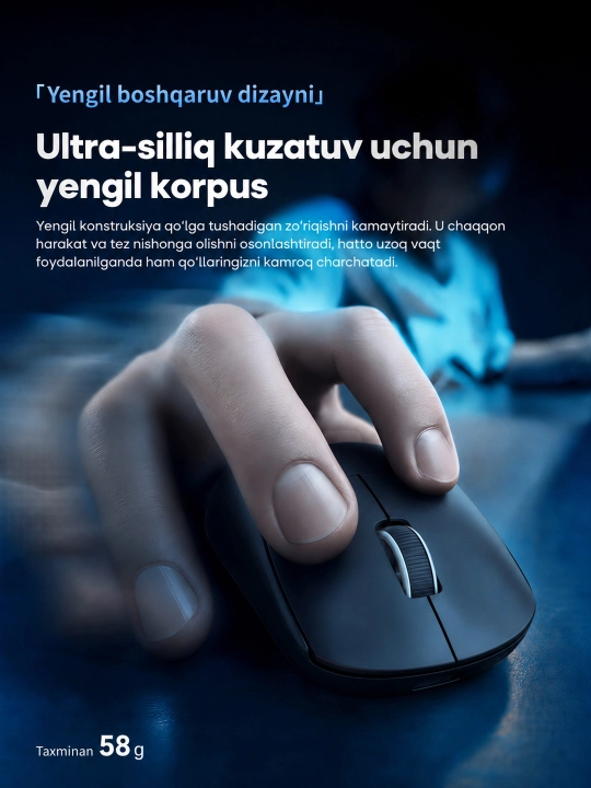 SMAILWOLF M9 kompyuter uchun simsiz, yengil, optik o‘yin sichqonchasi