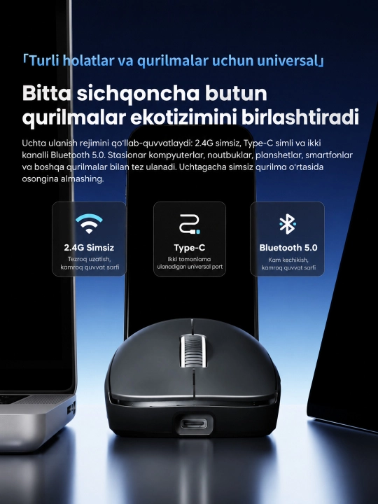 SMAILWOLF M9 kompyuter uchun simsiz, yengil, optik o‘yin sichqonchasi