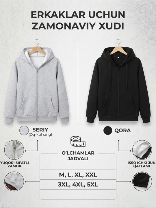 Xudi erkaklar uchun, tolstovka zamokli, kuz, qish va bahor mavsumi uchun, M-5XL razmer