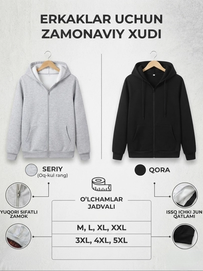 Xudi erkaklar uchun, tolstovka zamokli, kuz, qish va bahor mavsumi uchun, M-5XL razmer
