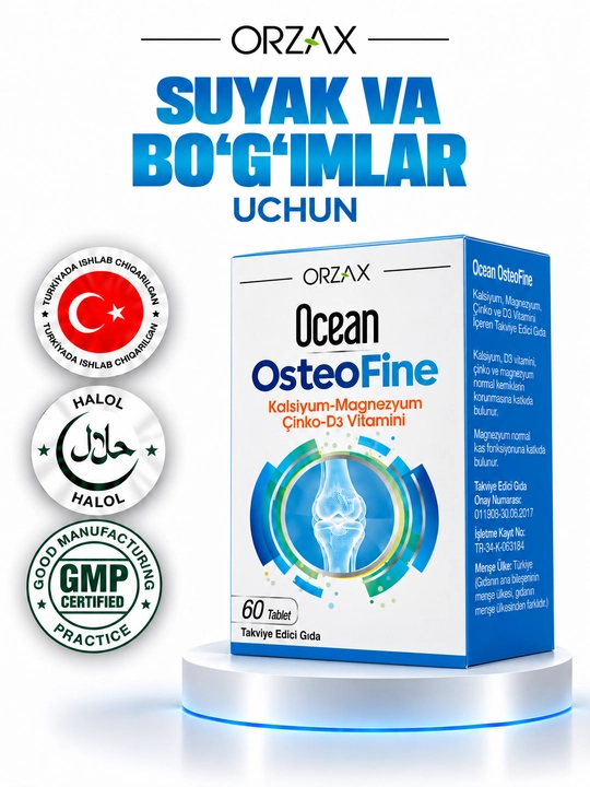 Ocean OsteoFine — kalsiy, magniy, D3, suyak va bo‘g‘imlar uchun, №60, Halol - 