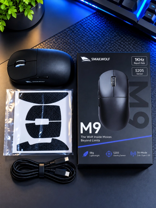SMAILWOLF M9 kompyuter uchun simsiz, yengil, optik o‘yin sichqonchasi
