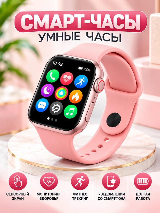 Умные часы Smart Watch женские, подарочный набор с украшениями, 5 в 1