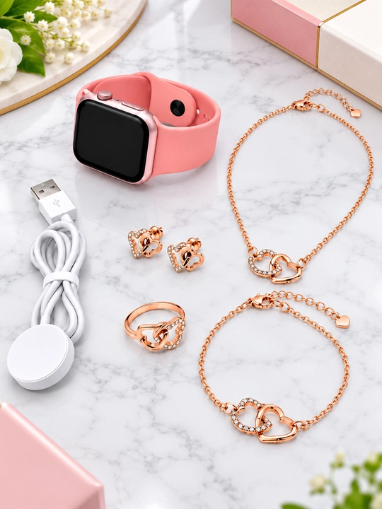 Умные часы Smart Watch женские, подарочный набор с украшениями, 5 в 1