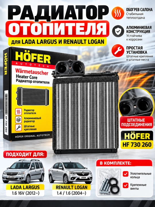 Радиатор отопителя салона Largus, Renault Logan, Sandero, Duster,Радиатор печки Largus, - 