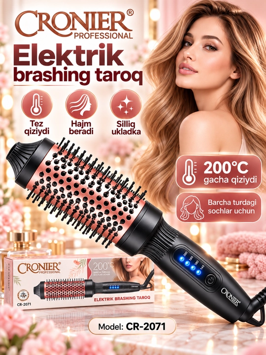 Cronier CR-2071 elektr brashing taroq, soch turmaklash uchun, 200°C