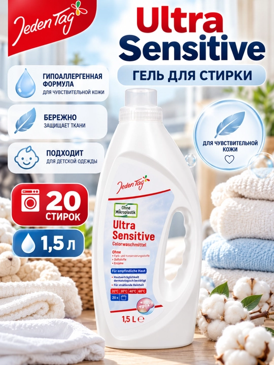 Kir yuvish geli,Jeden Tag Ultra Sensitive 1,5 l, 20 marta yuvish - 