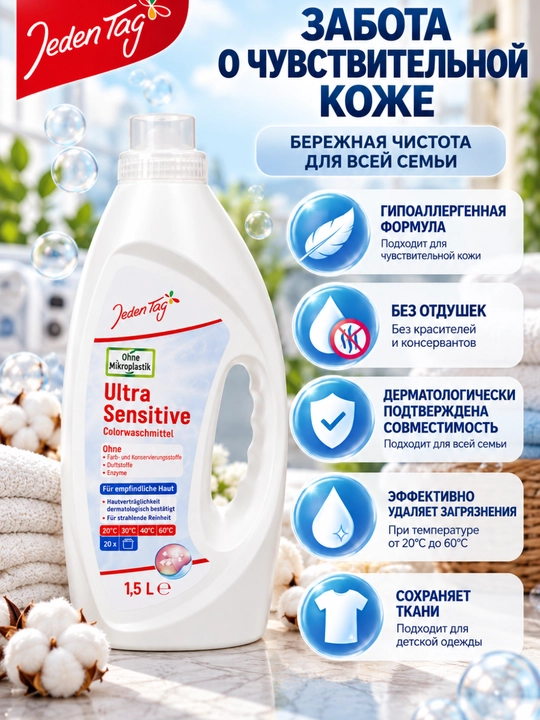 Kir yuvish geli,Jeden Tag Ultra Sensitive 1,5 l, 20 marta yuvish