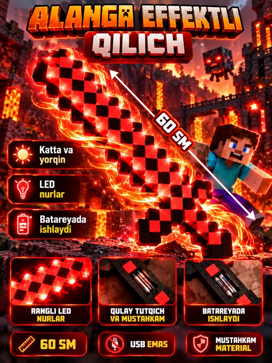 Детский игрушечный пиксельный меч в стиле Minecraft, 3 цвета