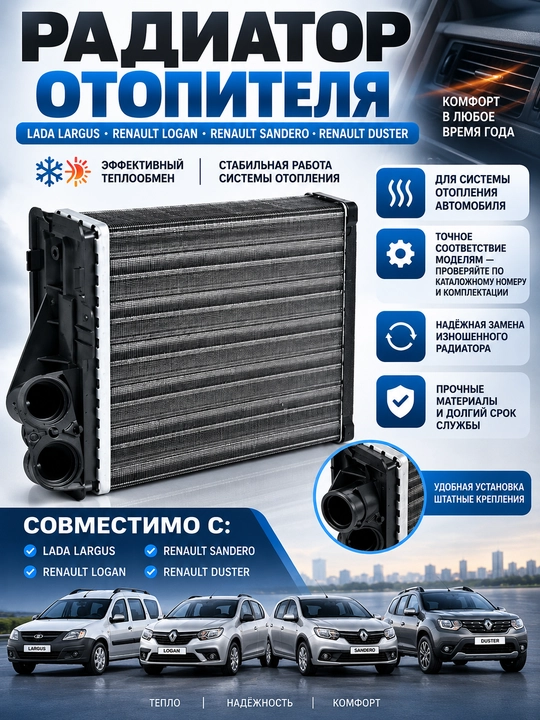 Радиатор отопителя салона Largus, Renault Logan, Sandero, Duster,Радиатор печки Largus,