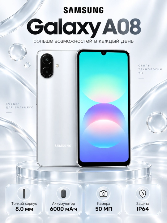 Samsung Galaxy A08 128GB smartfon, katta ekran, kamera, Android, Dual SIM - 