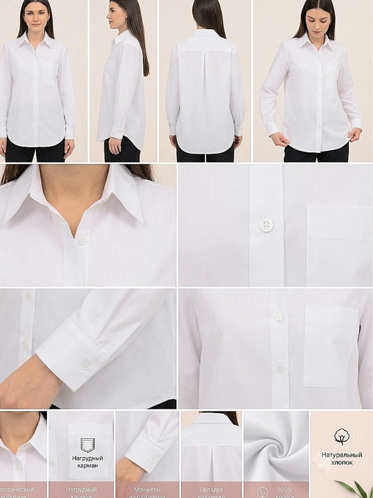 100% paxtadan tikilgan oddiy, klassik ayollar uzun yengli ko'ylak, S, M, L, XL