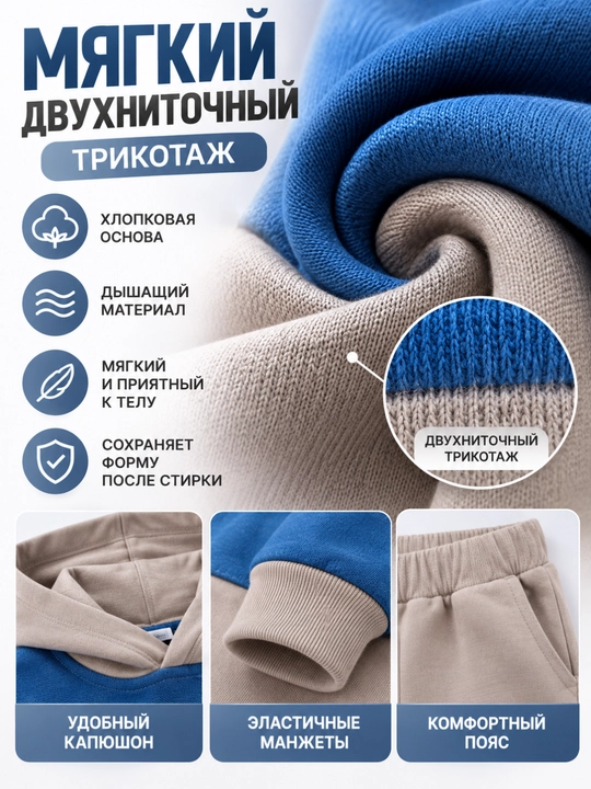 O‘g‘il bolalar uchun sport kostyumi 2 tasi 1 da, kapyushonli hudi va shim