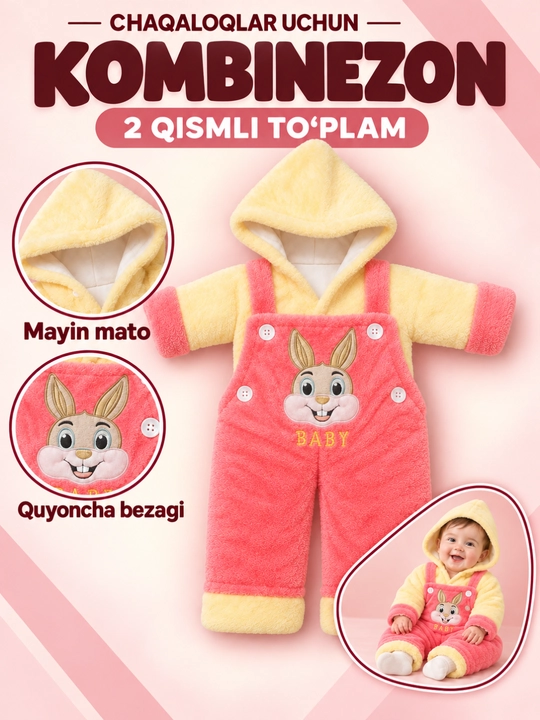 Chaqaloqlar(bolalar) uchun sovuq kunlar uchun momiq va yumshoq kombinzen - 