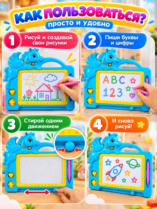 Магнитная доска для рисования, детская, многоразовая, с ручкой-стилусом