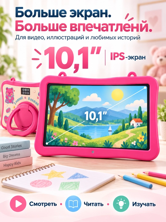 Детский планшет XINIBO MT10Pro 10,1″ IPS, Android 13, 16/512 ГБ, чехол и аксессуары