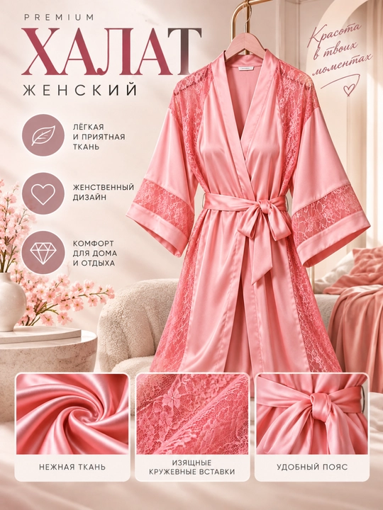 Women’secret ayollar xalati, to‘rli bezak va belbog‘ bilan, art. 253369073