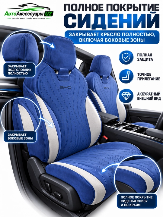 BYD CHAZOR avto chexol, old va orqa o‘rindiqlar uchun to‘liq komplekt, ko‘k