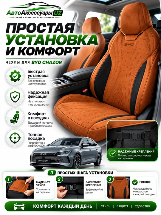 BYD CHAZOR avto chexol, old va orqa o‘rindiqlar uchun to‘liq komplekt, ko‘k