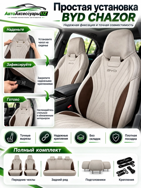 BYD CHAZOR avto chexol, old va orqa o‘rindiqlar uchun to‘liq komplekt, ko‘k