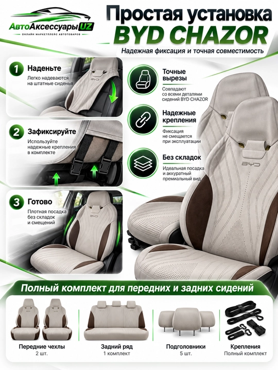 BYD CHAZOR avto chexol, old va orqa o‘rindiqlar uchun to‘liq komplekt, ko‘k
