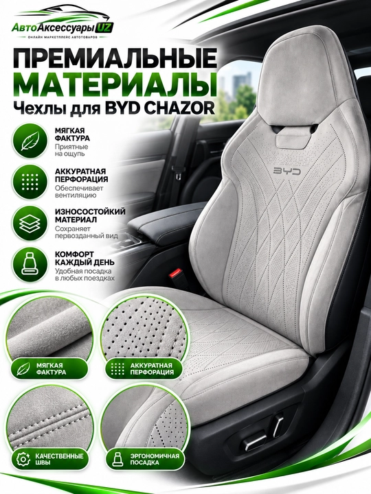 Авточехлы BYD CHAZOR, полный комплект на передние и задние сиденья, синие