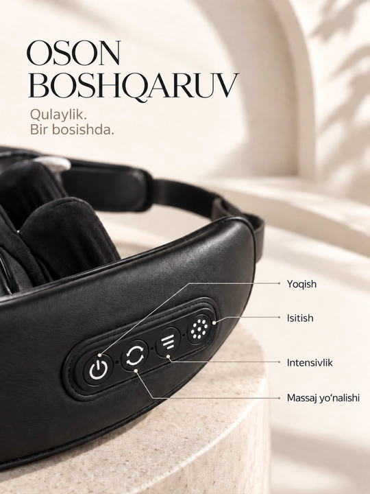 Bo‘yin va yelka uchun simsiz massajyor, isitish va uqalash funksiyasi, qora