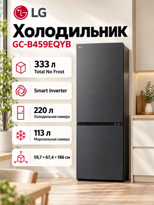 Sovutgich LG GC-B459EMYW/EQYW/EQYB, 333 l, No Frost, inverter - 
