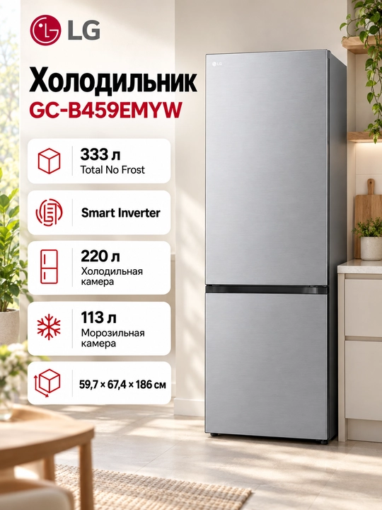 Sovutgich LG GC-B459EMYW/EQYW/EQYB, 333 l, No Frost, inverter - 