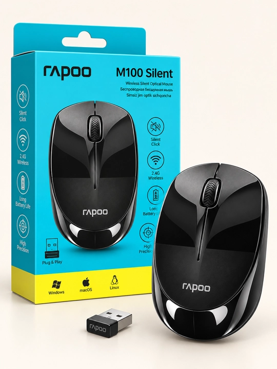 Беспроводная мышь Rapoo M100 Silent, Bluetooth + 2.4 ГГц, черная - 